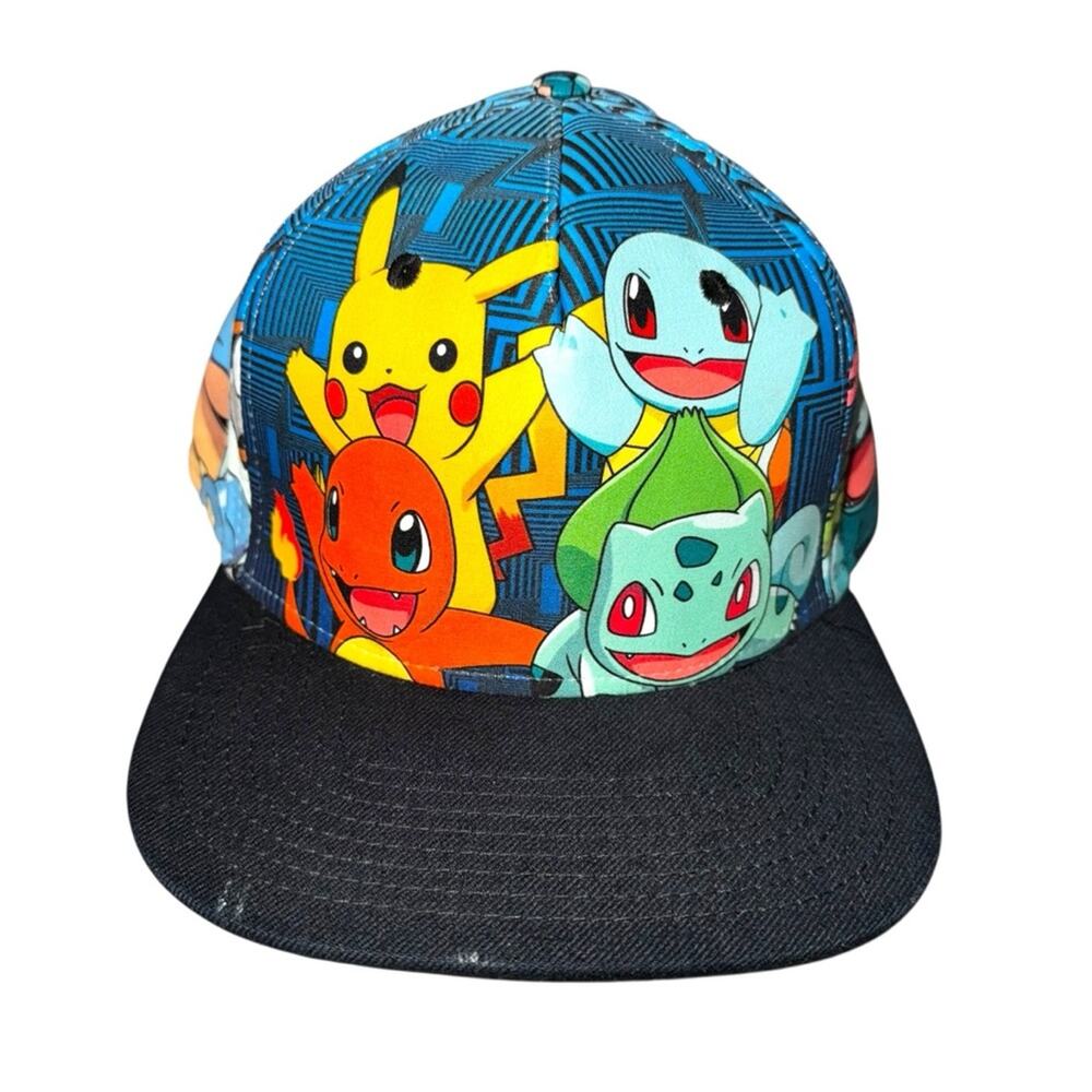 Pokémon Snapback Hat – Pikachu, Charmander, Squirtle, Bulbasaur Graphic